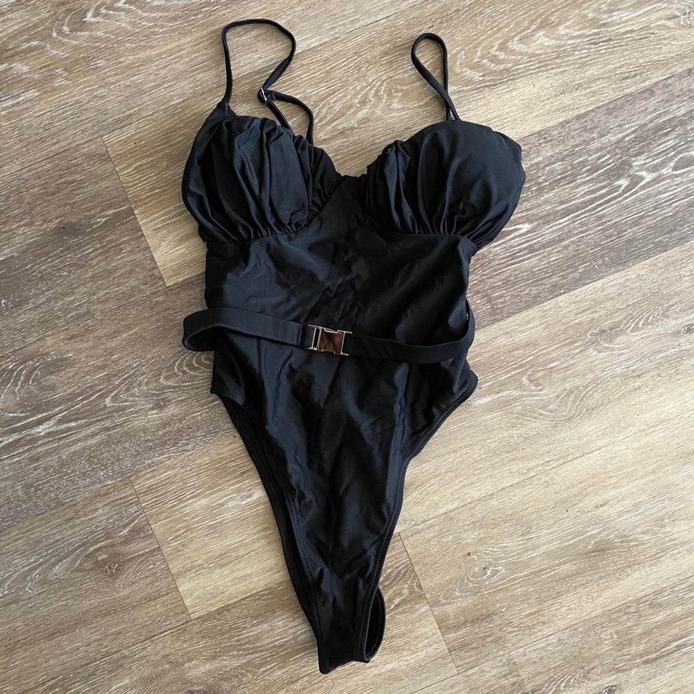 Ruffled black tank bodysuit swim suit one piece๐ค - Picture 1 of 5